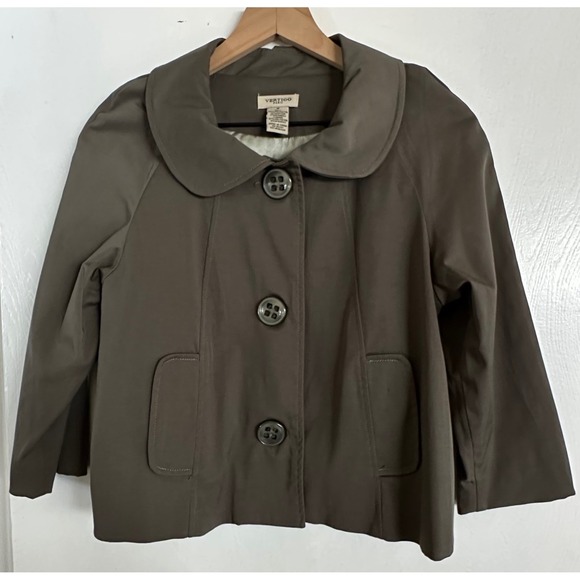 Vertigo Paris Jackets & Blazers - Vertigo Paris Women Cropped Jacket Olive‎ Green Button Front Peter Pan Collar M